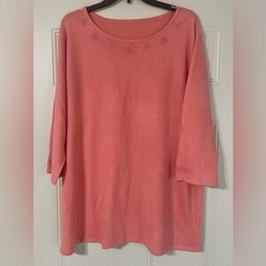 Pink Floral Soft Lightweight Embroidered Monochromatic Sweater Size 3X